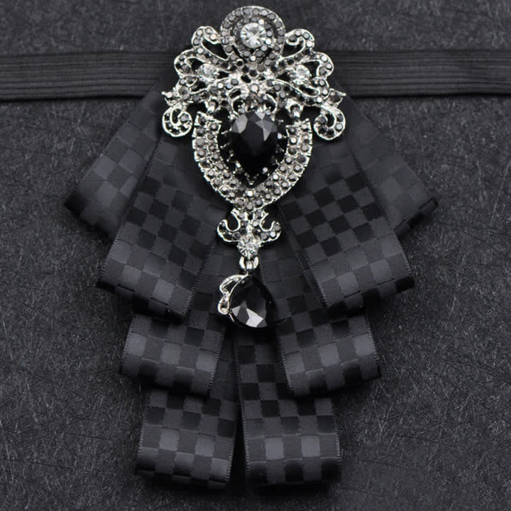 Ensemble de 3 nœuds papillon à carreaux noirs et strass