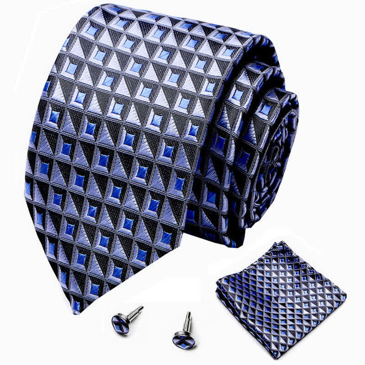 Ensemble de 3 cravates fantaisie pour homme à motif de diamants bleu et noir