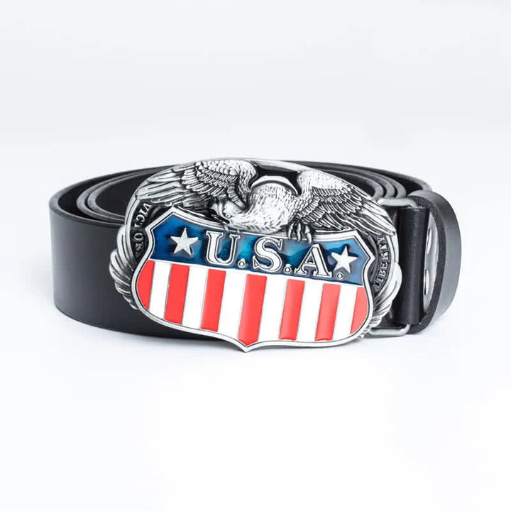 Ceinture en cuir pour homme avec drapeau américain et aigle volant