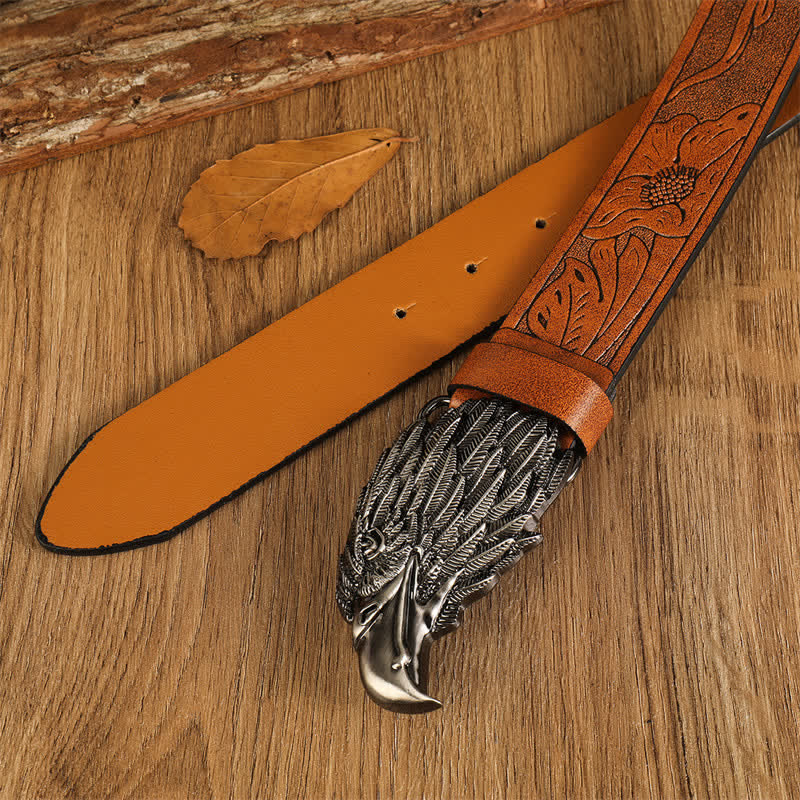 Ceinture en cuir western à tête d'aigle réaliste pour homme