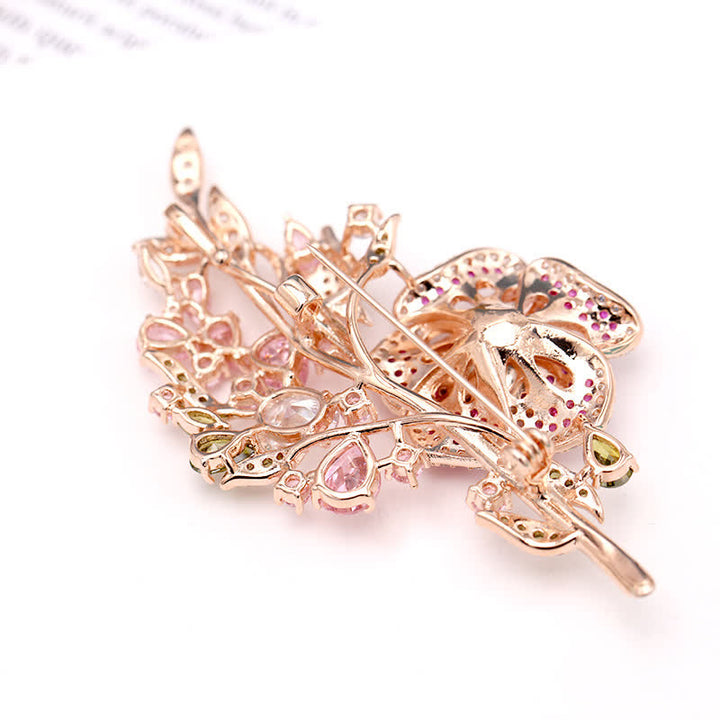 Broche en zircon pour femme avec bouquet de roses