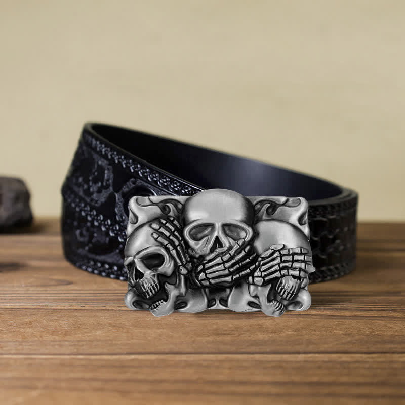 Ceinture en cuir à boucle pour homme avec tête de mort et rire horrible