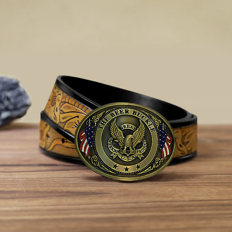 Ceinture en cuir avec boucle créative pour porte-bière et drapeau américain pour homme