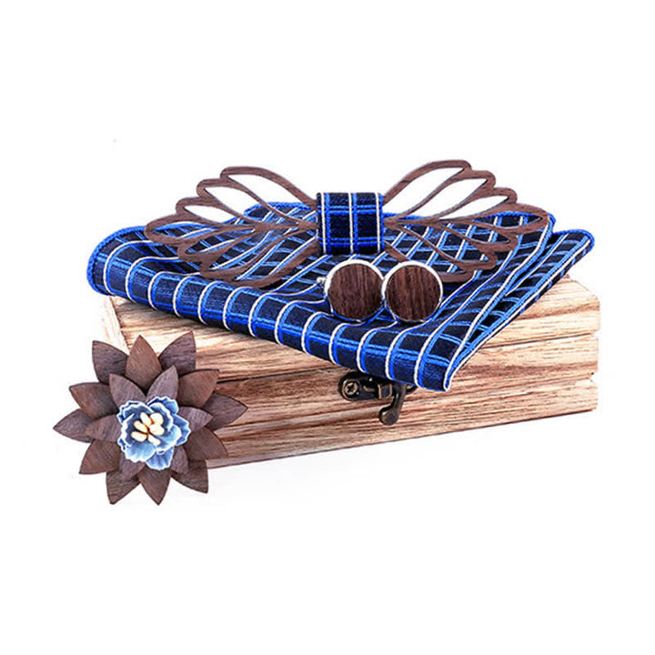 Lot de 4 nœuds papillon en bois en forme de feuilles creuses pour homme