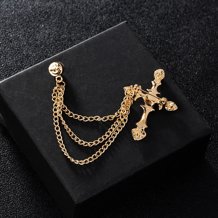 Broche classique en chaîne et cristal pour homme