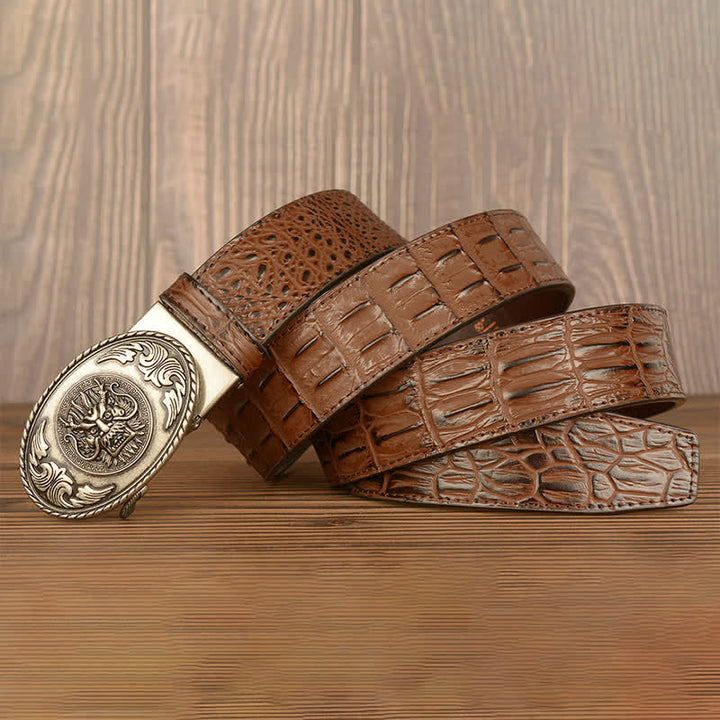 Ceinture en cuir à motif crocodile et tête de dragon pour homme