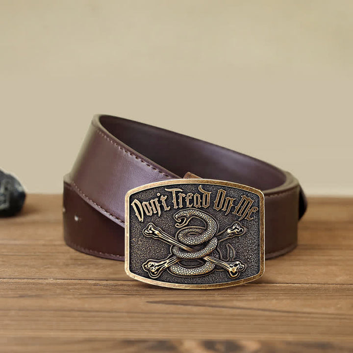 Ceinture en cuir à boucle pour homme, motif tête de mort et serpent à sonnette