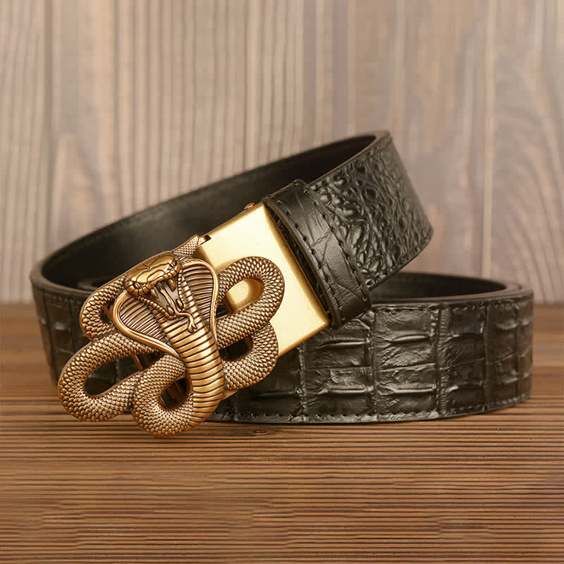 Ceinture en cuir à motif alligator cobra bouclé pour homme