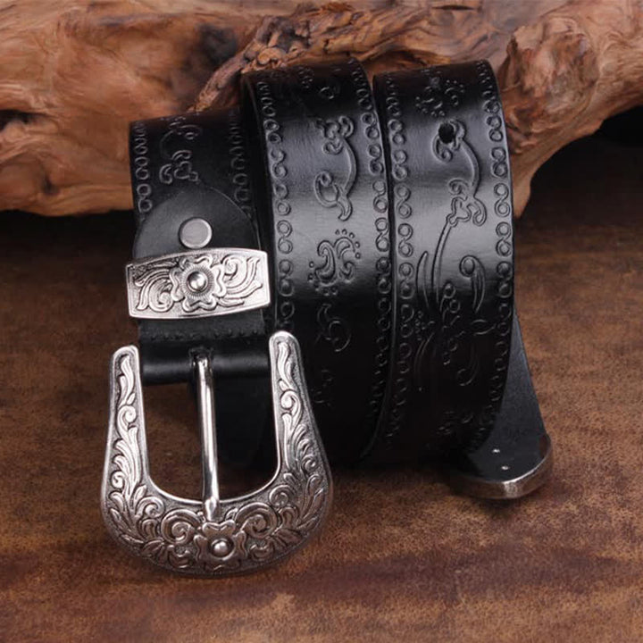 Ceinture unisexe en cuir à imprimé floral et texture rustique