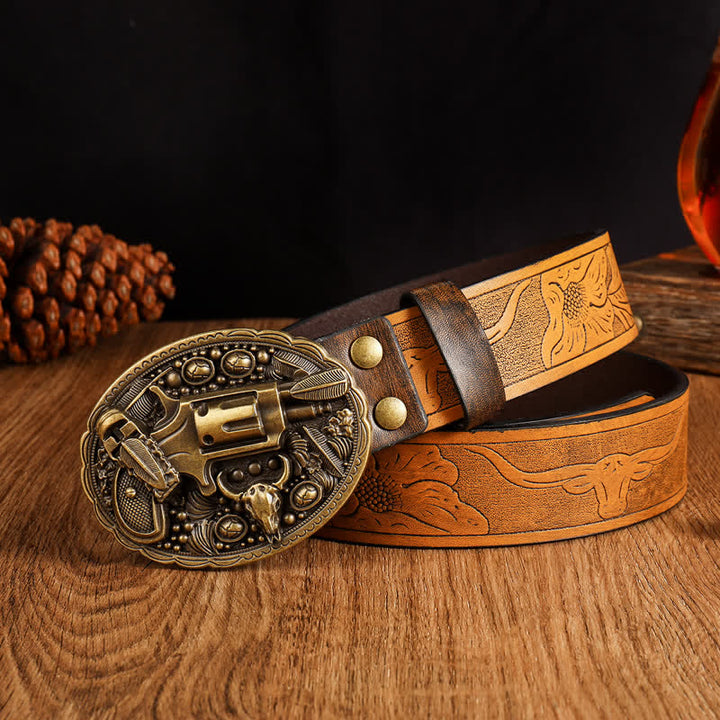 Ceinture en cuir rétro classique pour homme avec motif de taureau