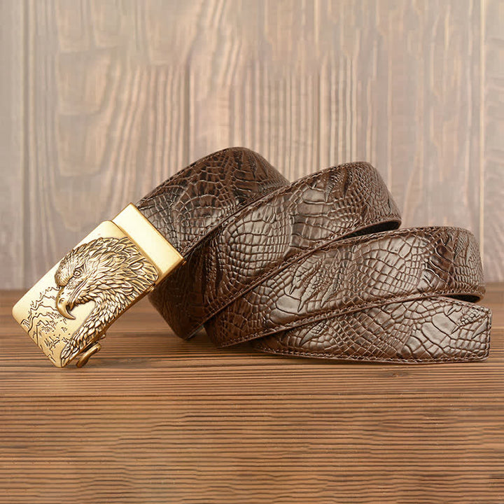 Ceinture en cuir pour homme avec motif crocodile et aigle sculpté