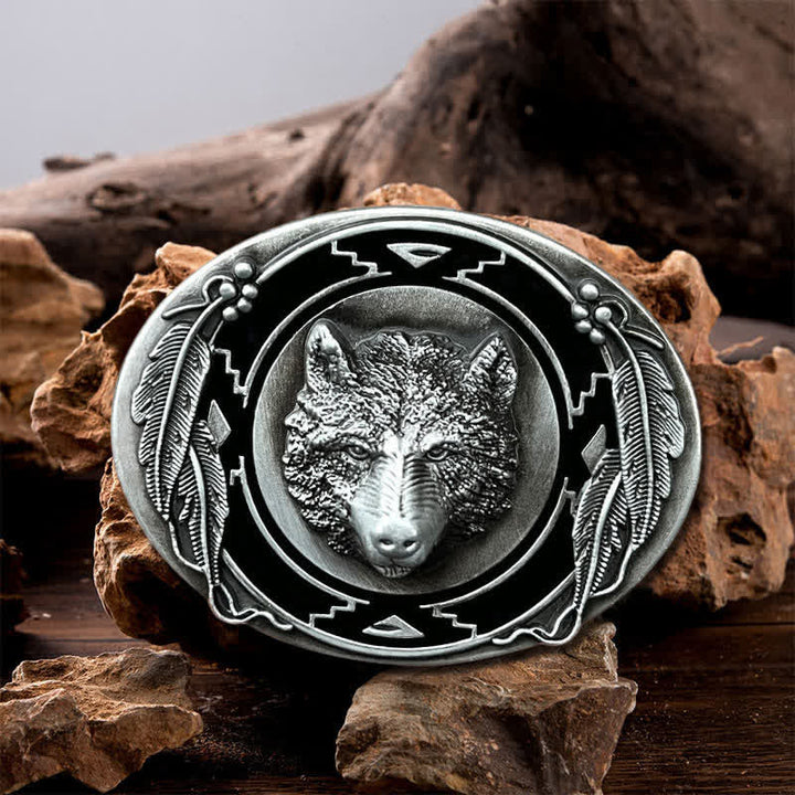 Ceinture en cuir à boucle pour homme avec tête de loup vive