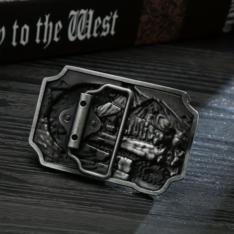Ceinture en cuir à boucle rectangulaire en émail pour homme avec motif de pêche