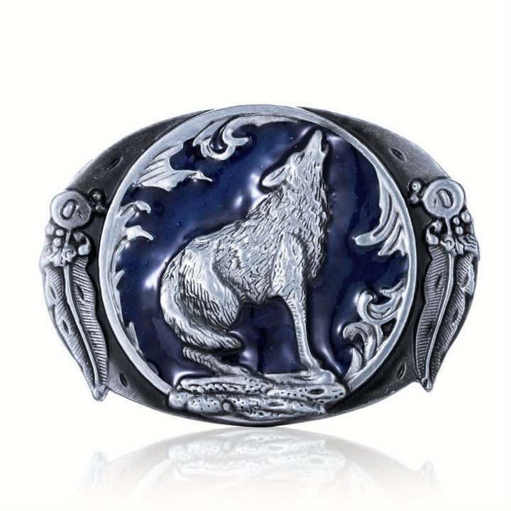 Ceinture en cuir à boucle en émail pour homme avec loup hurlant dominateur