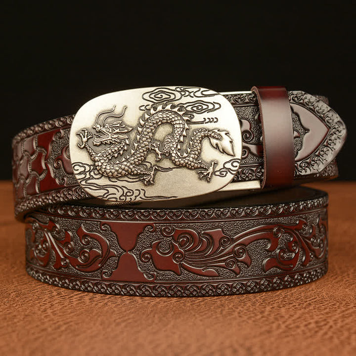 Ceinture en cuir pour homme avec dragon planant dans le ciel