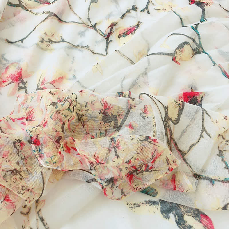 Écharpe légère à imprimé floral et oiseaux pour femme