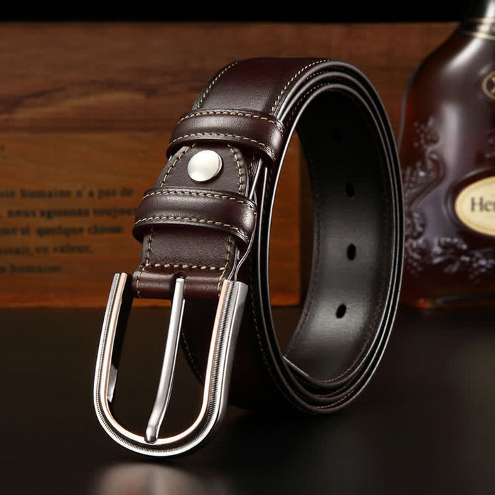 Ceinture en cuir élégante rétro double face pour homme - Café - 44 - image 5