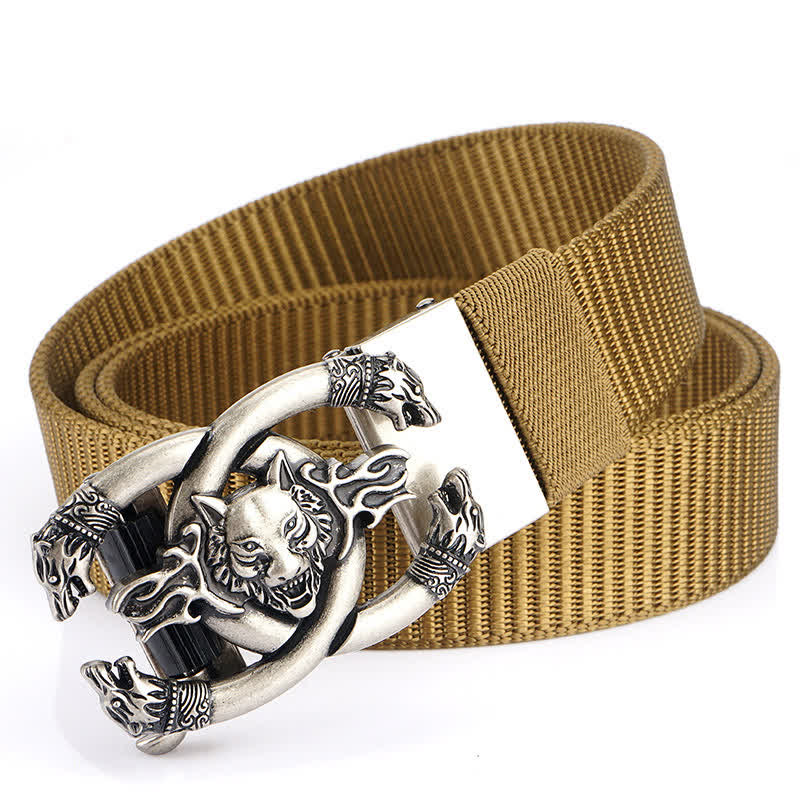 Ceinture en nylon pour homme avec loups féroces en flammes