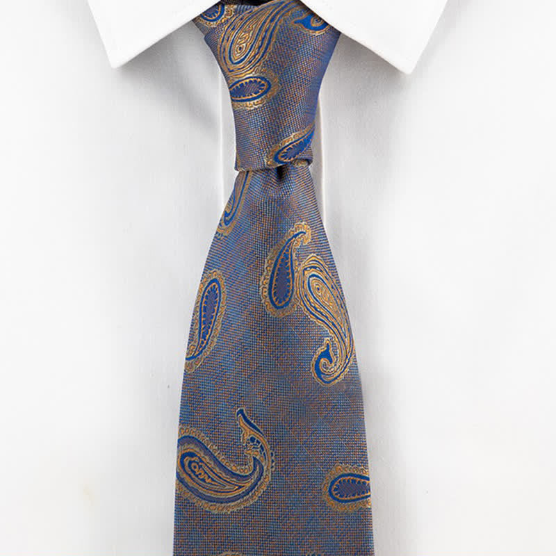 Cravate pour homme à motif cachemire bleu et doré Kaleidoscope