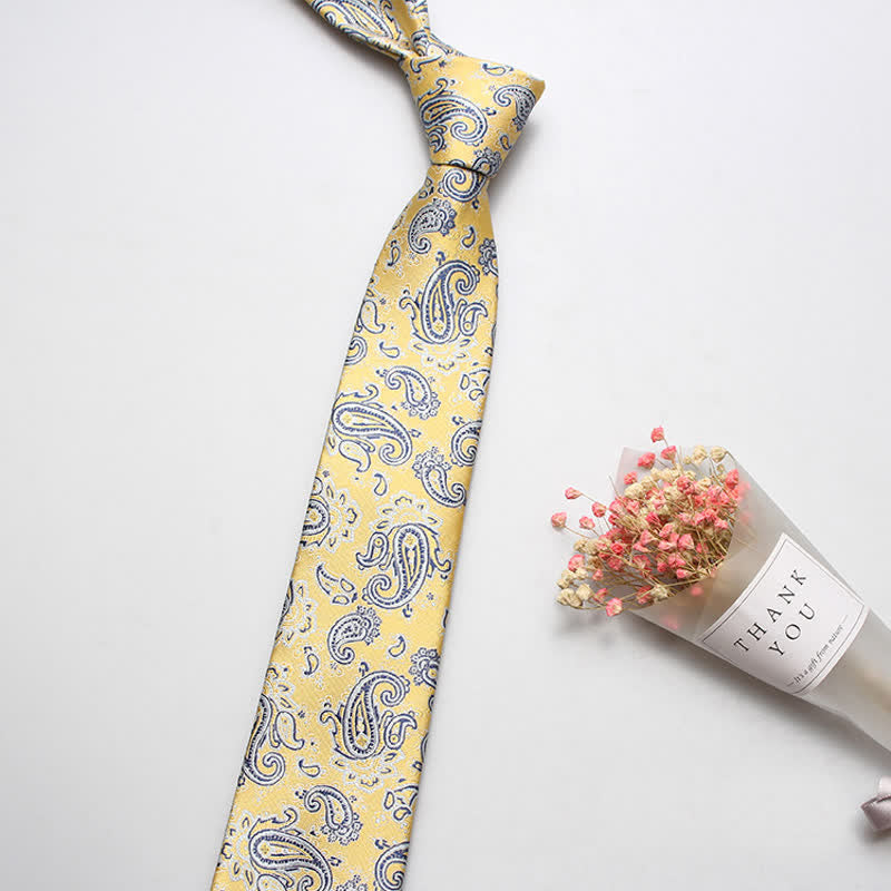 Cravate de luxe décontractée à motif cachemire audacieux pour homme - Bleu et jaune - image 5