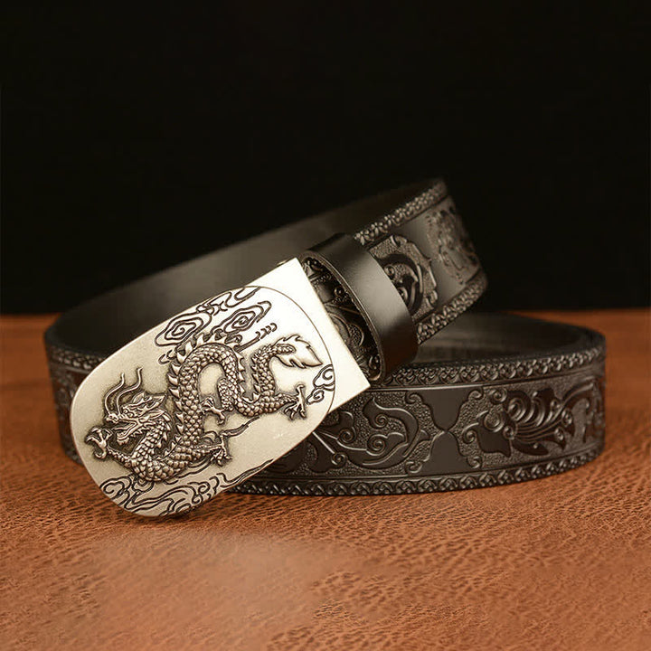 Ceinture en cuir pour homme avec dragon planant dans le ciel
