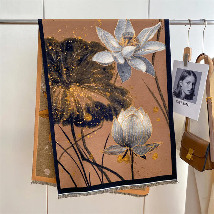 Écharpe épaisse à motif de peinture à l'huile pour femme avec magnifique scène