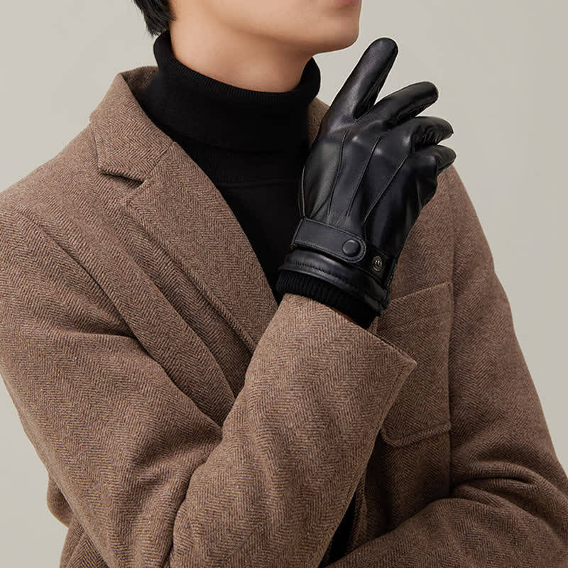 Gants en cuir PU imperméables pour écran tactile pour hommes