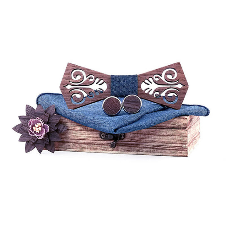 Lot de 4 nœuds papillon en bois à motif de fleurs creuses pour hommes