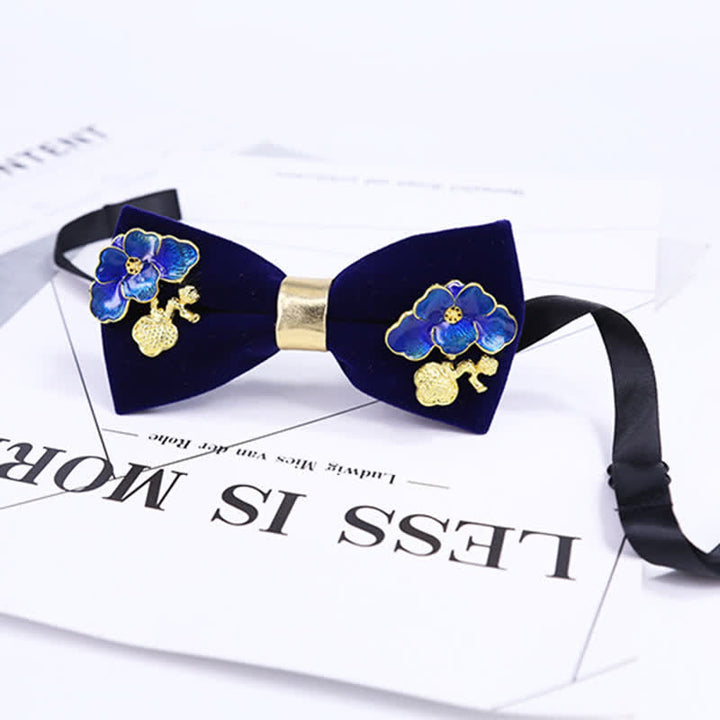 Nœud papillon en émail pour homme avec décor de fleurs et de feuilles
