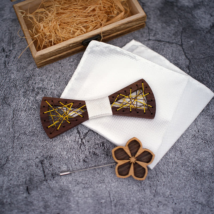 Ensemble de 3 nœuds papillon en bois tissés et brodés pour hommes