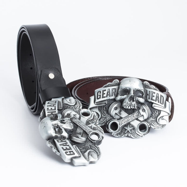 Ceinture en cuir punk fantaisie pour homme avec tête de mort