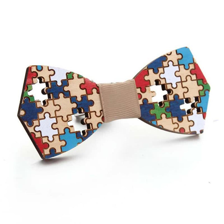 Noeud papillon en bois pour homme avec peinture de pièces de puzzle