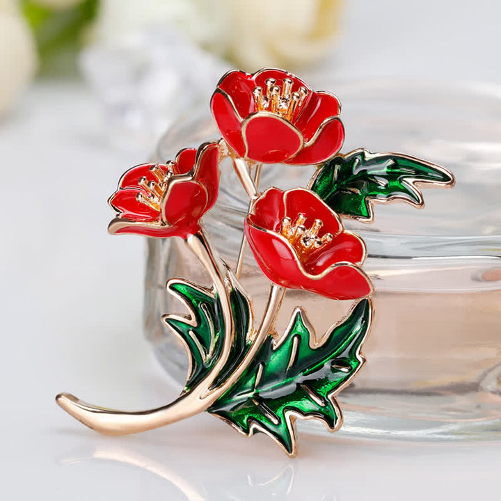 Broche unisexe en forme de bouquet de coquelicots