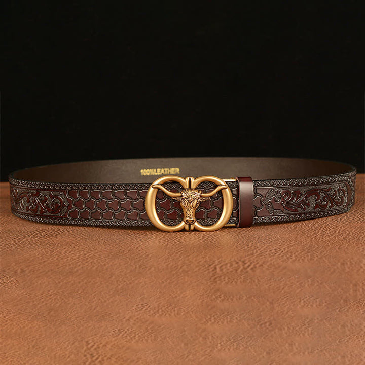 Ceinture en cuir avec boucle tête de taureau pour homme