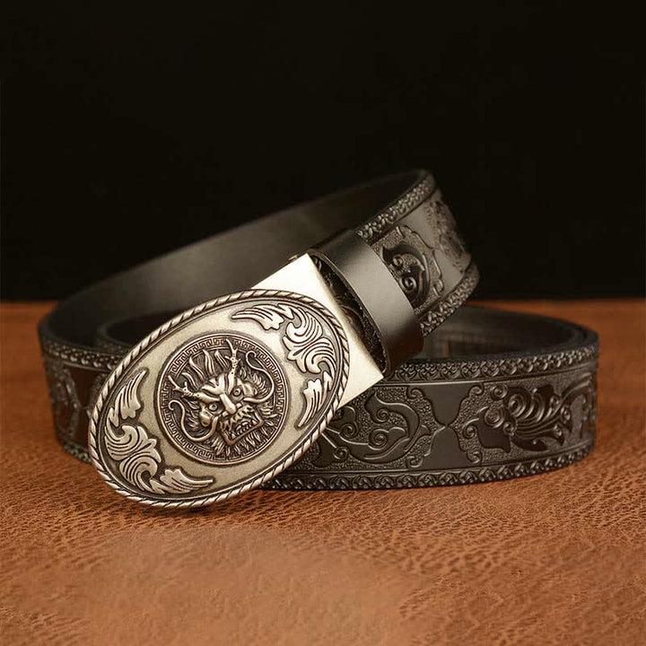 Ceinture en cuir à boucle elliptique pour homme avec dragon