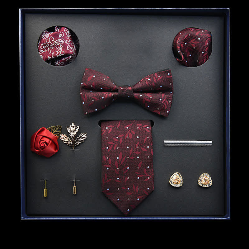 Lot de 8 nœuds papillon vintage bordeaux en forme de feuille, coffret cadeau - Bourgogne - image 0