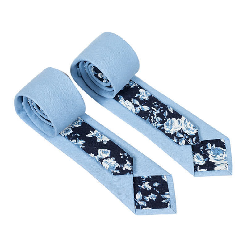 Cravate patchwork florale à carreaux pour homme - Bleu ciel clair - image 23