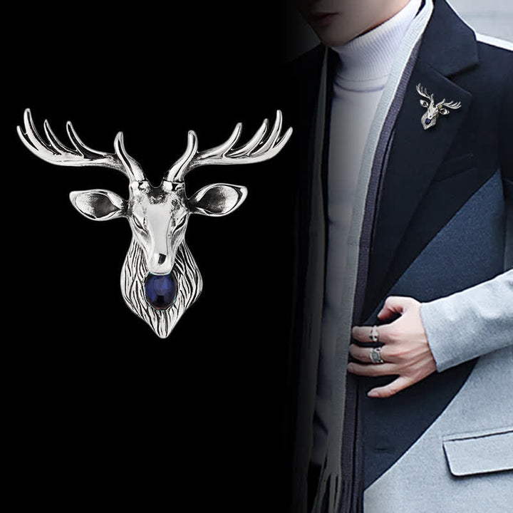 Broche majestueuse en forme de cerf bleu pour homme