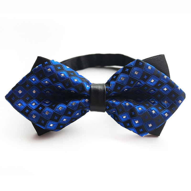 Nœud papillon pointu à carreaux et diamants brillants pour homme