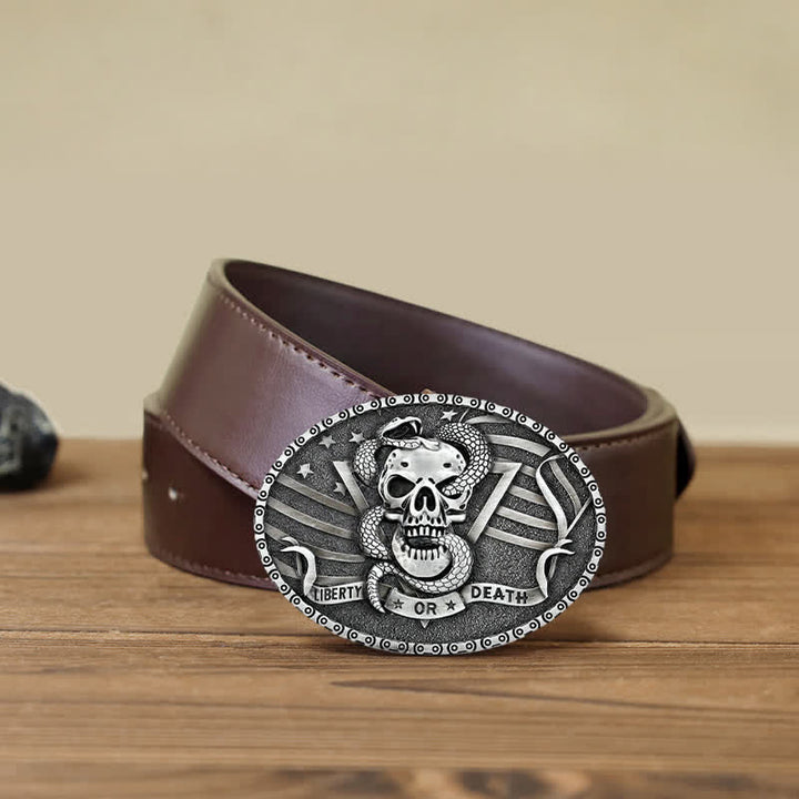 Ceinture en cuir à boucle tête de mort et serpent « Liberty or Death » pour homme