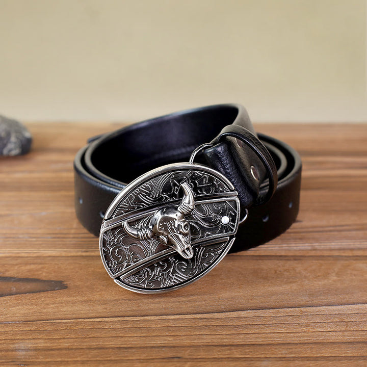 Ceinture en cuir pour homme avec tête de taureau et couteau pliant