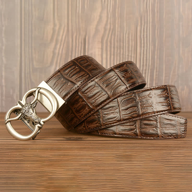 Ceinture en cuir motif crocodile pour homme, motif bœuf géant