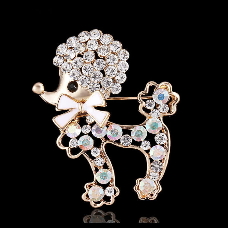 Broche pour femme en forme de chiot caniche avec noeud papillon