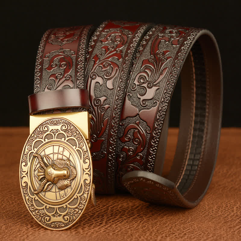Ceinture en cuir à boucle classique pour homme avec tête de mouton