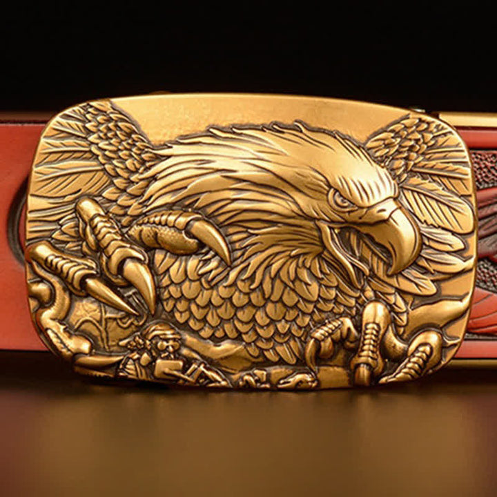 Ceinture en cuir à boucle automatique vintage pour homme avec ailes d'aigle