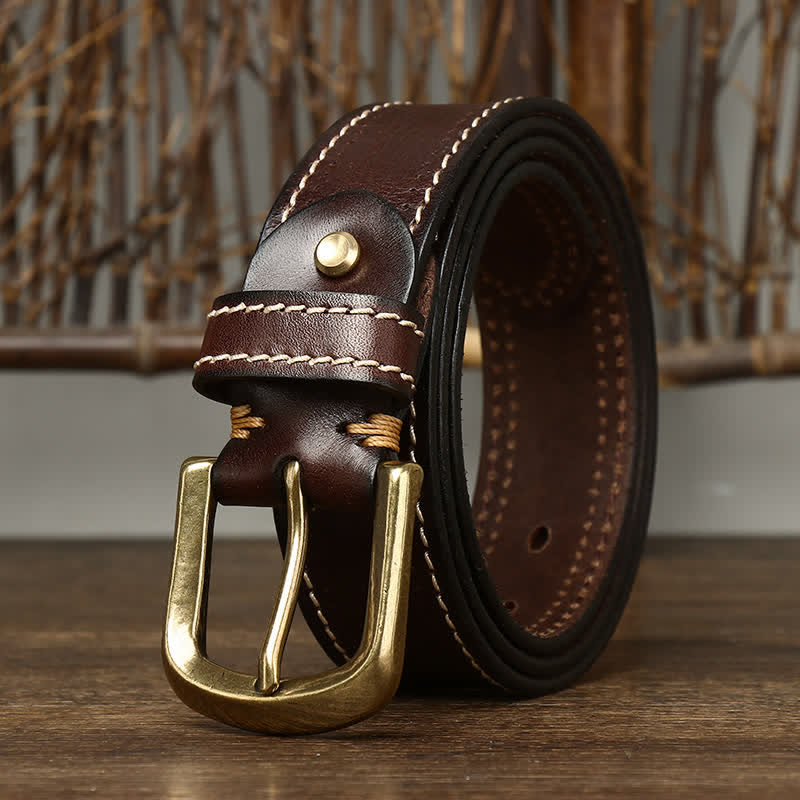 Ceinture en cuir de vachette cousue de luxe pour homme