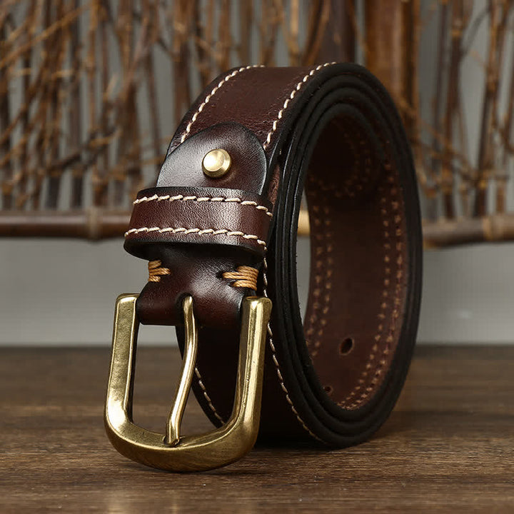 Ceinture en cuir de vachette cousue de luxe pour homme