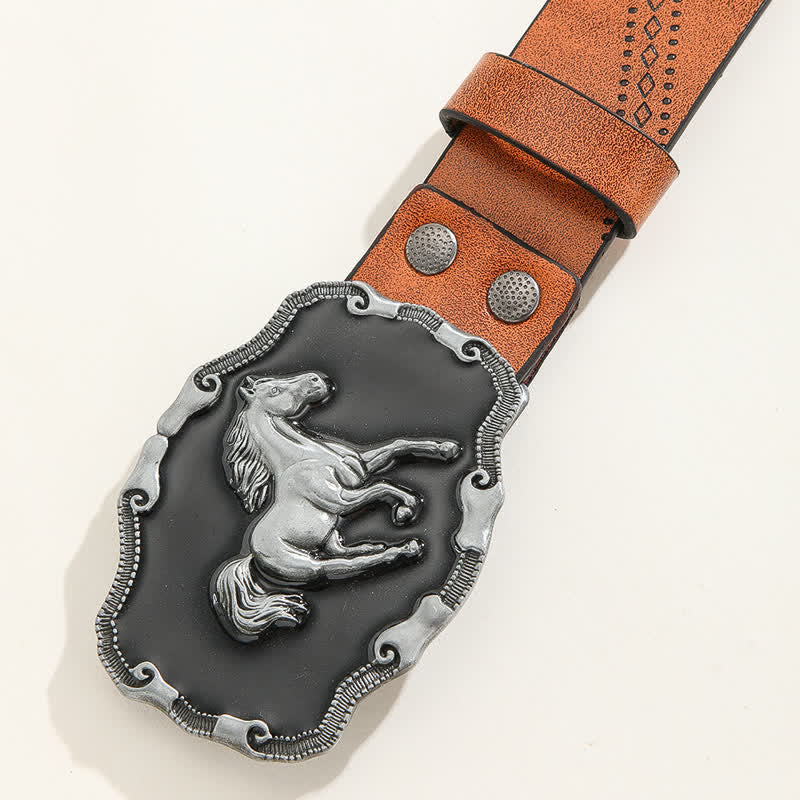 Ceinture en cuir classique argentée pour homme avec boucle en forme de cheval au galop