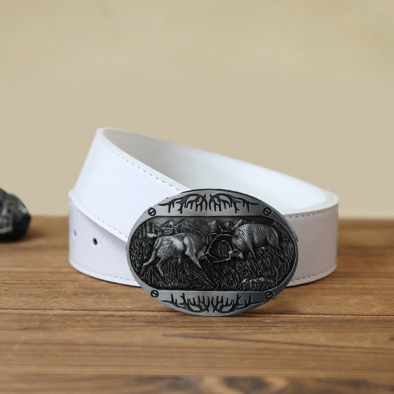 Ceinture en cuir western à boucle de cerf de combat sauvage pour homme
