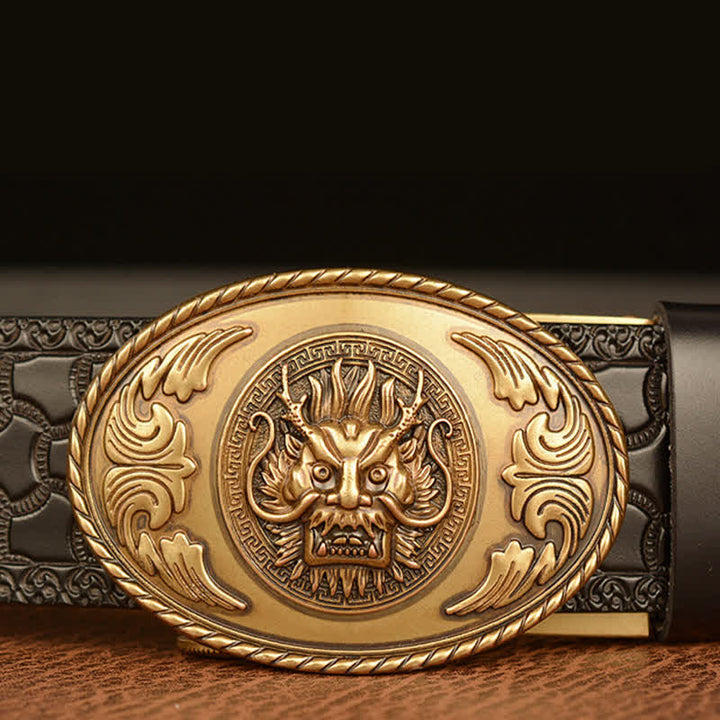 Ceinture en cuir à boucle elliptique pour homme avec dragon